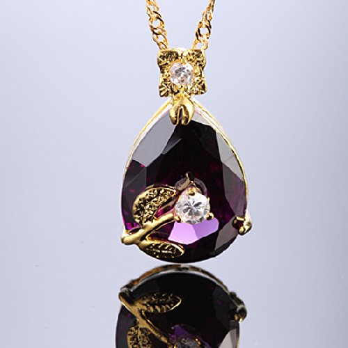 RIZILIA Blossom Pendant with 18" Chain & Pear Cut CZ [5 Colors Available] in Yellow Gold Plated, Simple Modern Elegant