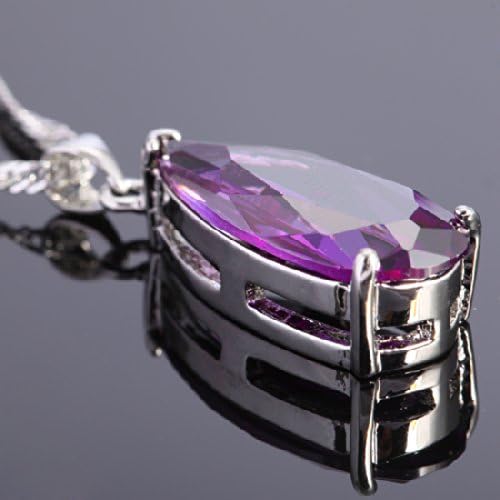 RIZILIA Pendant with 18" Chain & Long Pear Cut CZ | Eight Colors available in White Gold Plated, Simple Modern Elegant