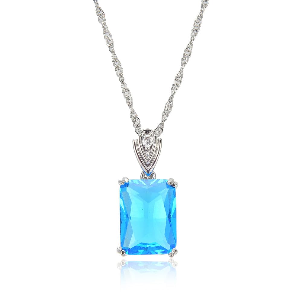 RIZILIA Pendant with 18" Chain & Rectangular Cut CZ [5 Colors available] in White Gold Plated, Simple Modern Elegant