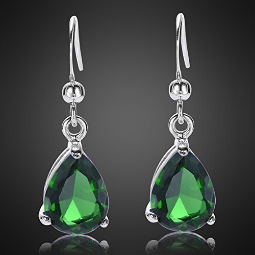 RIZILIA Dangle Drop Pierced Earrings with Pear Cut CZ [7 Colors available] in White Gold Plated, Simple Modern Elegant