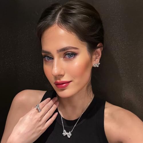 RIZILIA Bow Design Cubic Zirconia Stud Earrings in 18K White Gold Plated, Muliple colors available Hypoallergenic Lightweight Pierced Earrings, Elegant Gift for Women