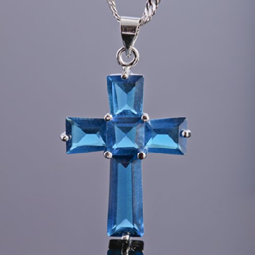 RIZILIA Cross Pendant with 18" Chain & Trapezoid Square Cut CZ [7 Colors available] in White Gold Plated, Simple Modern Elegant