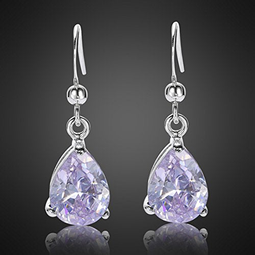 RIZILIA Dangle Drop Pierced Earrings with Pear Cut CZ [7 Colors available] in White Gold Plated, Simple Modern Elegant