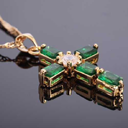 RIZILIA Cross Pendant with 18" Chain & Rectangular Cut CZ [6 Colors available] in Yellow Gold Plated, Simple Modern Elegant