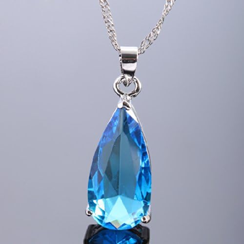 RIZILIA Pendant with 18" Chain & Long Pear Cut CZ | Eight Colors available in White Gold Plated, Simple Modern Elegant