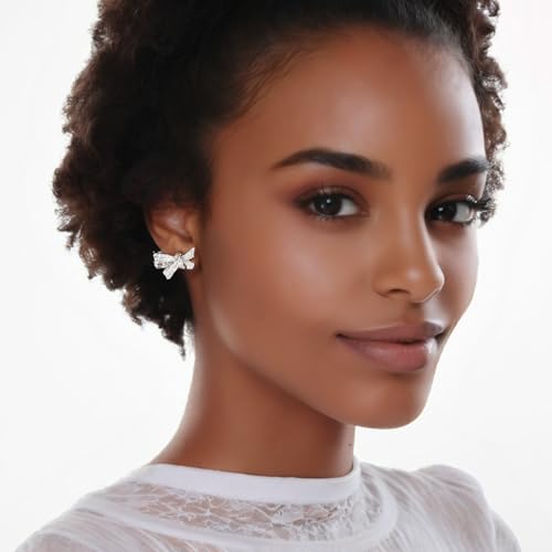 RIZILIA Bow Design Cubic Zirconia Stud Earrings in 18K White Gold Plated, Muliple colors available Hypoallergenic Lightweight Pierced Earrings, Elegant Gift for Women