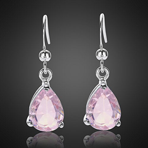 RIZILIA Dangle Drop Pierced Earrings with Pear Cut CZ [7 Colors available] in White Gold Plated, Simple Modern Elegant