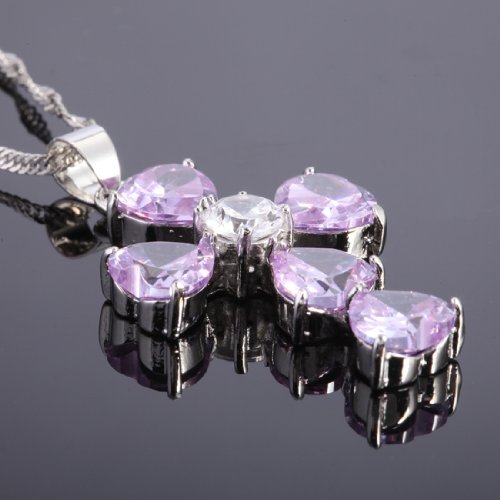 RIZILIA Cross Pendant with 18" Chain & Heart Cut CZ [6 Colors available] in White Gold Plated, Simple Modern Elegant