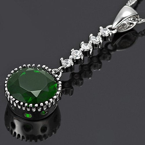 RIZILIA Pendant with 18" Chain & Round Cut CZ [5 Colors Available] in White Gold Plated, Simple Modern Elegant