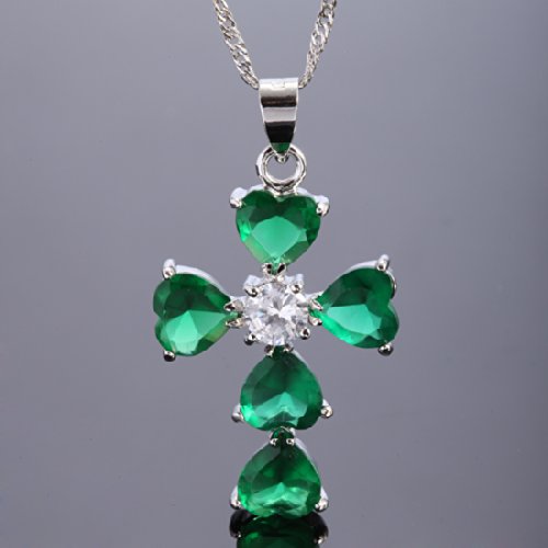 RIZILIA Cross Pendant with 18" Chain & Heart Cut CZ [6 Colors available] in White Gold Plated, Simple Modern Elegant