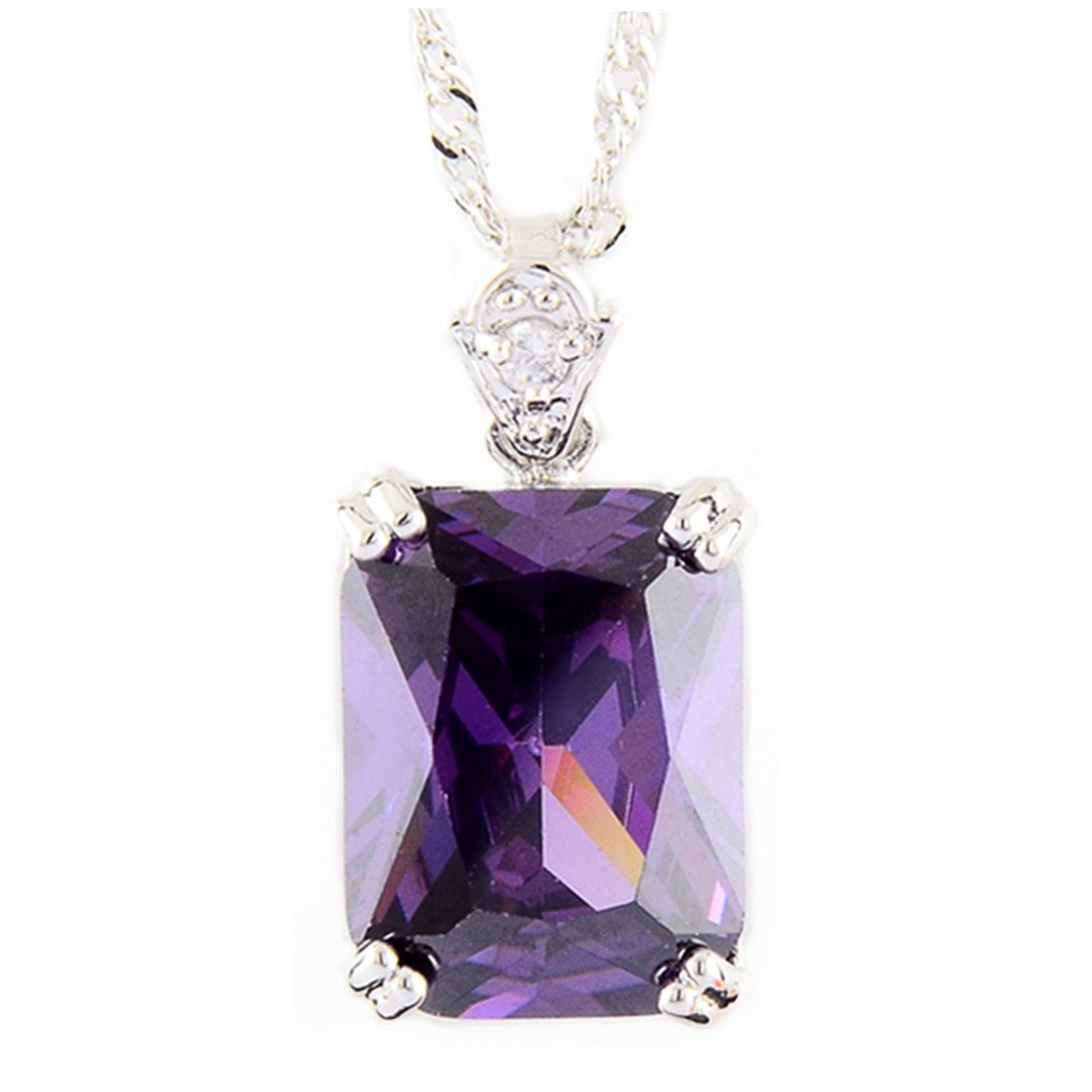 RIZILIA Pendant with 18" Chain & Rectangular Cut CZ [5 Colors available] in White Gold Plated, Simple Modern Elegant
