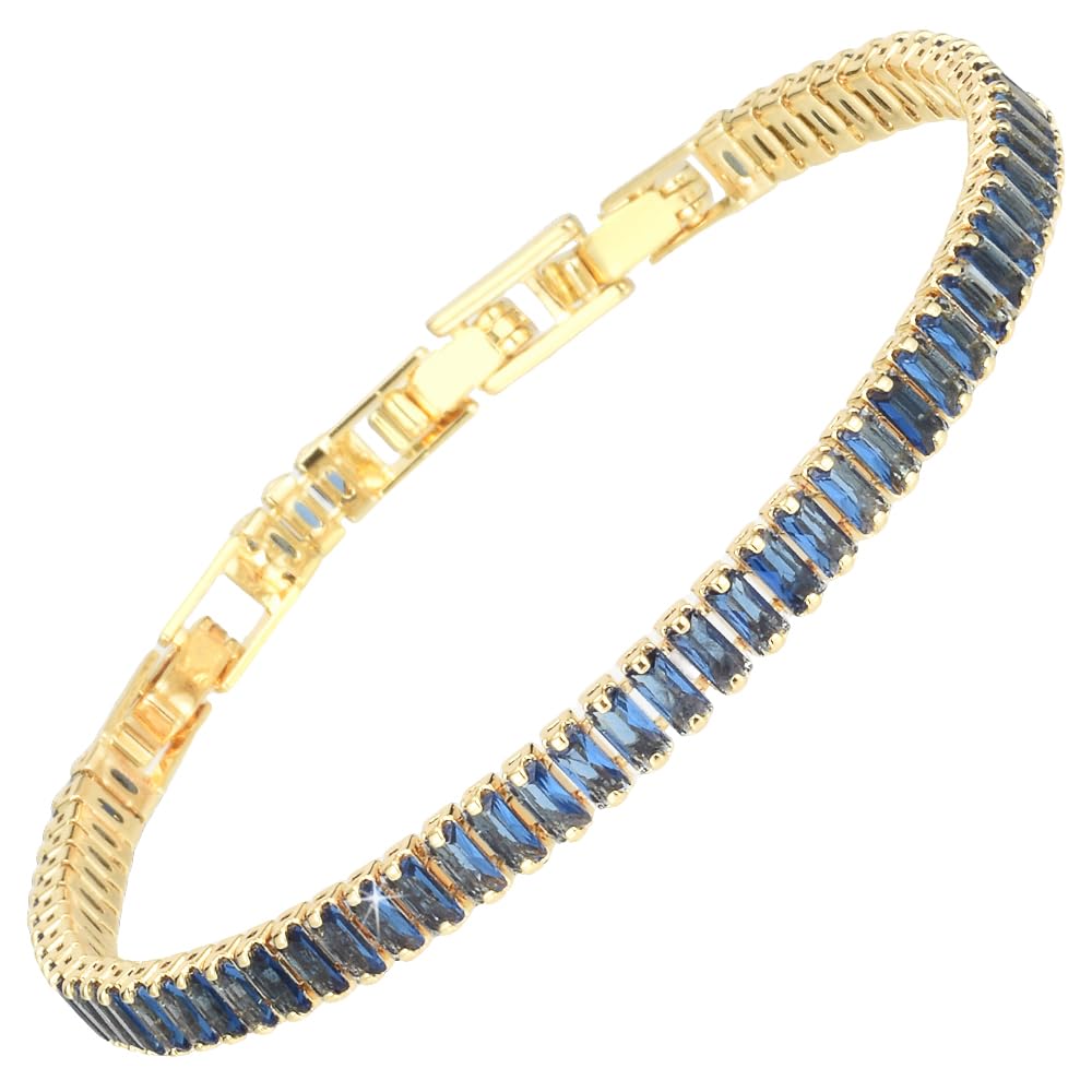 RIZILIA Not-Your-Basic Minimalist to Statement Tennis Bracelet for Women - Round/Marquise/Princess Gemstone CZ in Multi Colors, 14K Gold Plated, 6.5" Base with 0.5"/1" Extenders to 7-7.5"