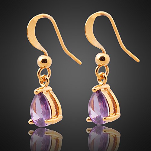 Dangle Drop Pierced Earrings with Pear Cut CZ in 18K Yellow Gold Plated, Simple Modern Elegant