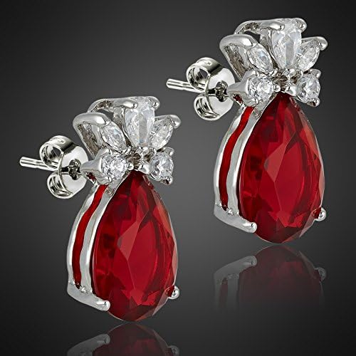 RIZILIA Teardrop Stud Pierced Earrings with Pear Cut CZ [5 Colors available] in White Gold Plated, Simple Modern Elegant