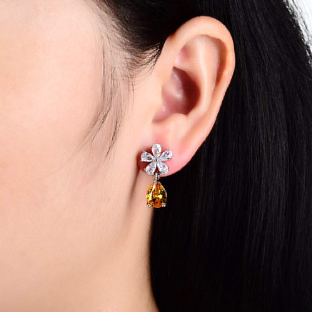 RIZILIA Dangle Drop Pierced Earrings with Pear Cut CZ [5 Colors available] in White Gold Plated, Simple Modern Elegant