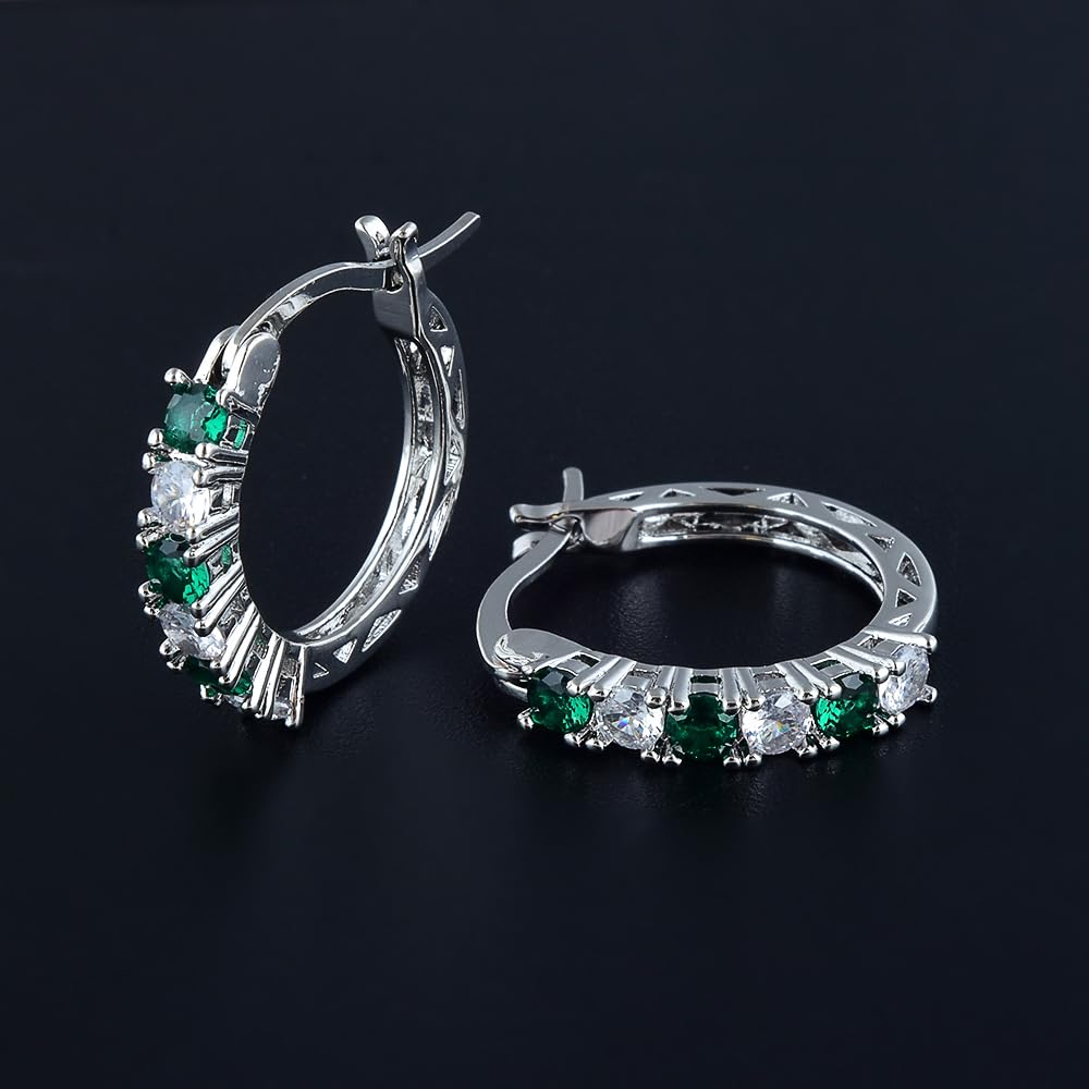 RIZILIA 18K White Gold Plated Hoop Earrings for Women, Round Cut CZ Multi Gemstone Colorful Hoop Earrings, Trendy Jewelry Gift for Women, 20mm