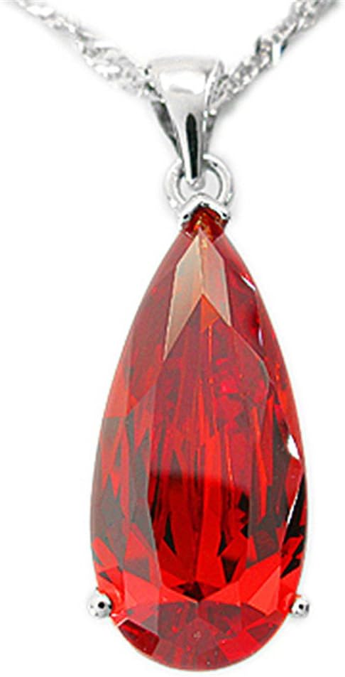 RIZILIA Pendant with 18" Chain & Long Pear Cut CZ | Eight Colors available in White Gold Plated, Simple Modern Elegant