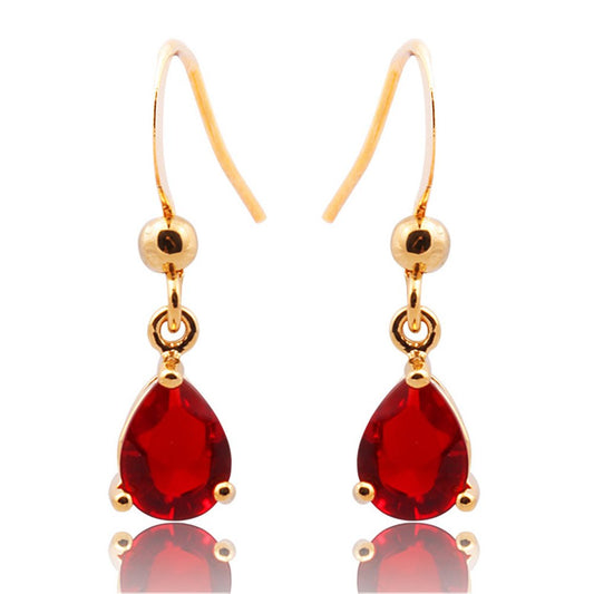 Dangle Drop Pierced Earrings with Pear Cut CZ in 18K Yellow Gold Plated, Simple Modern Elegant