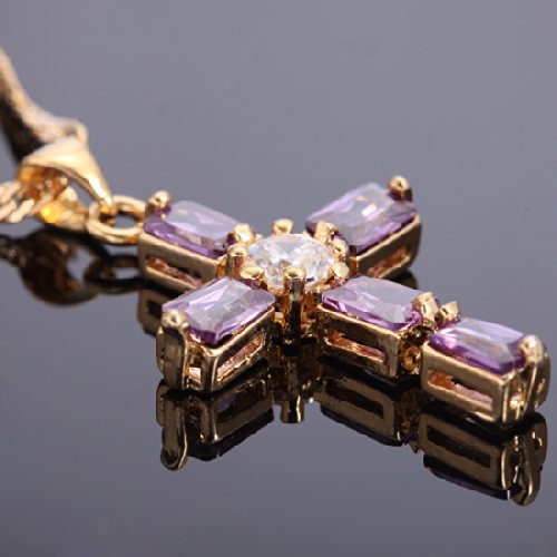 RIZILIA Cross Pendant with 18" Chain & Rectangular Cut CZ [6 Colors available] in Yellow Gold Plated, Simple Modern Elegant