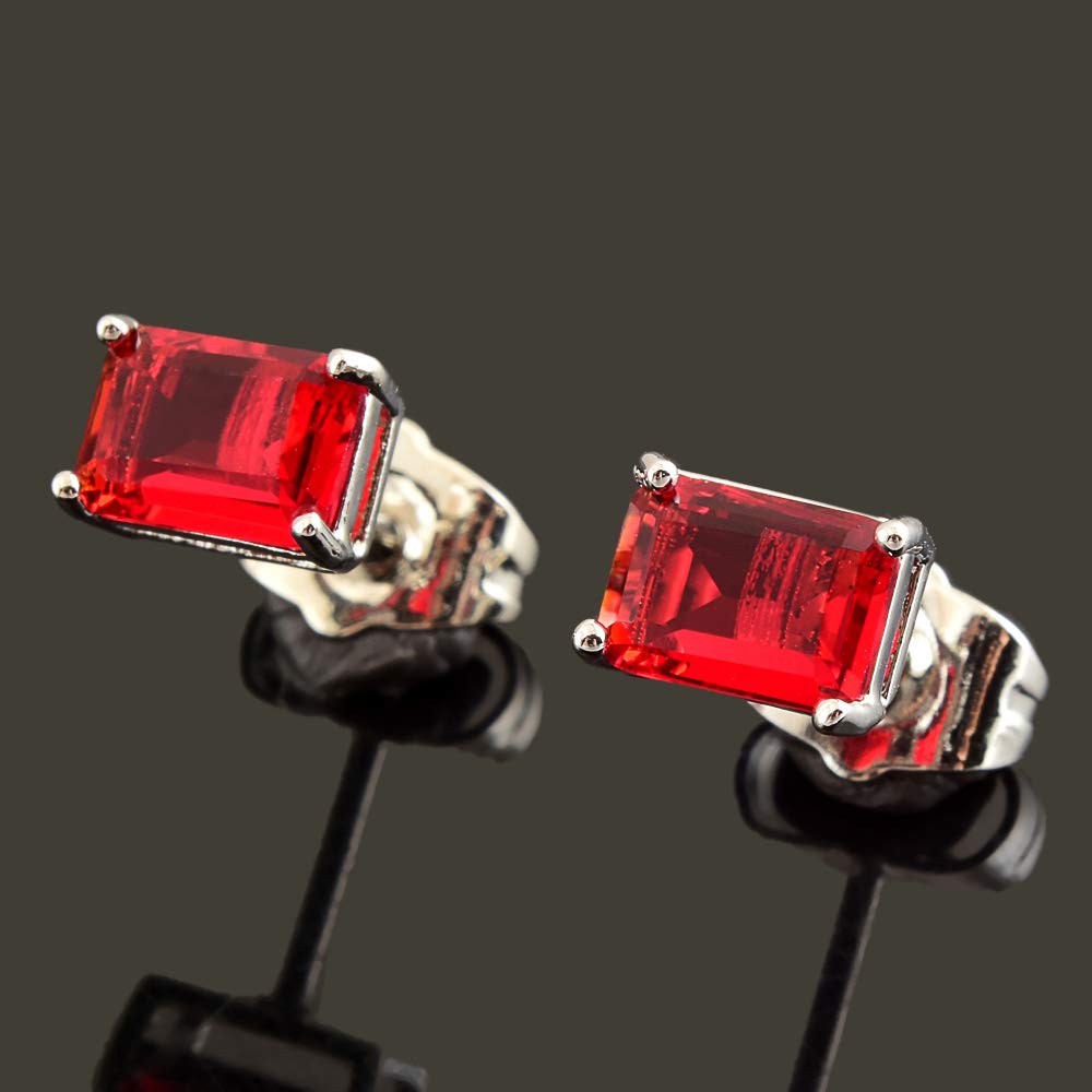 [RIZILIA CLASSIC] Stud Pierced Earrings with Emerald Cut Gemstones CZ [Multi-Colors available] in 18K White Gold Plated, Simple Modern Elegant