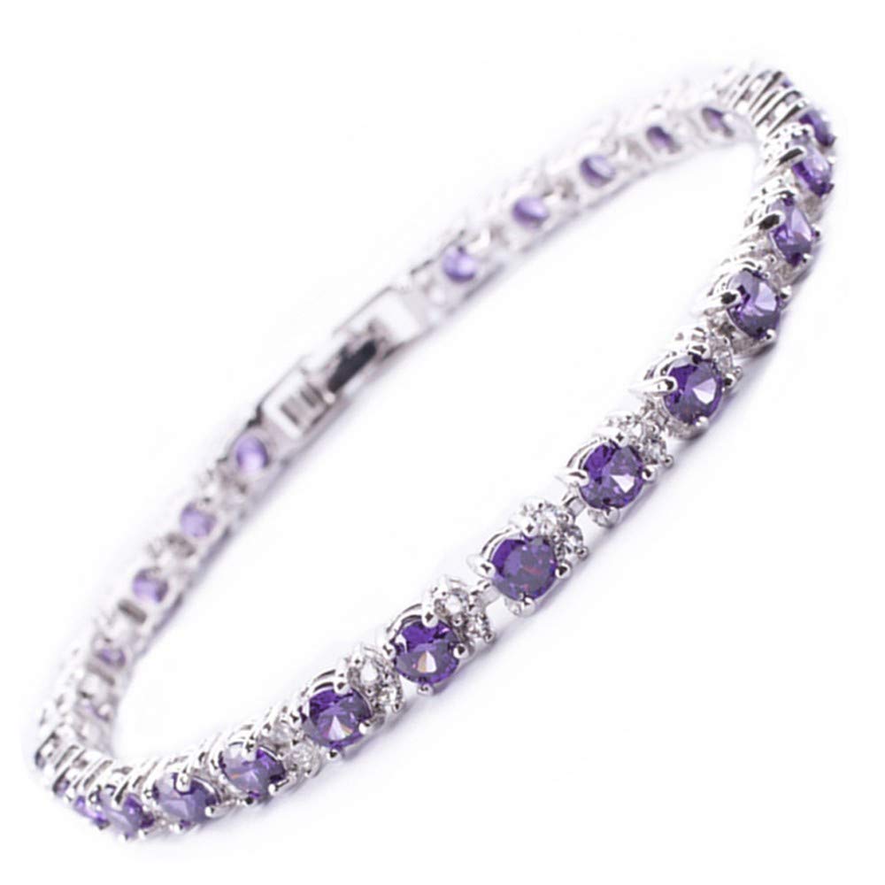 RIZILIA Round Multi-Color CZ Birthstone White Gold Plated Tennis Bracelet, 7"