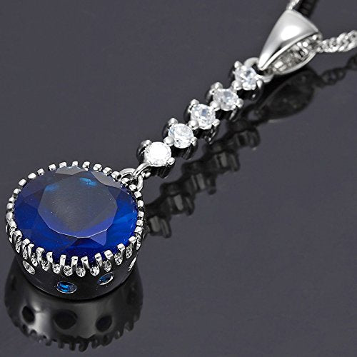 RIZILIA Pendant with 18" Chain & Round Cut CZ [5 Colors Available] in White Gold Plated, Simple Modern Elegant