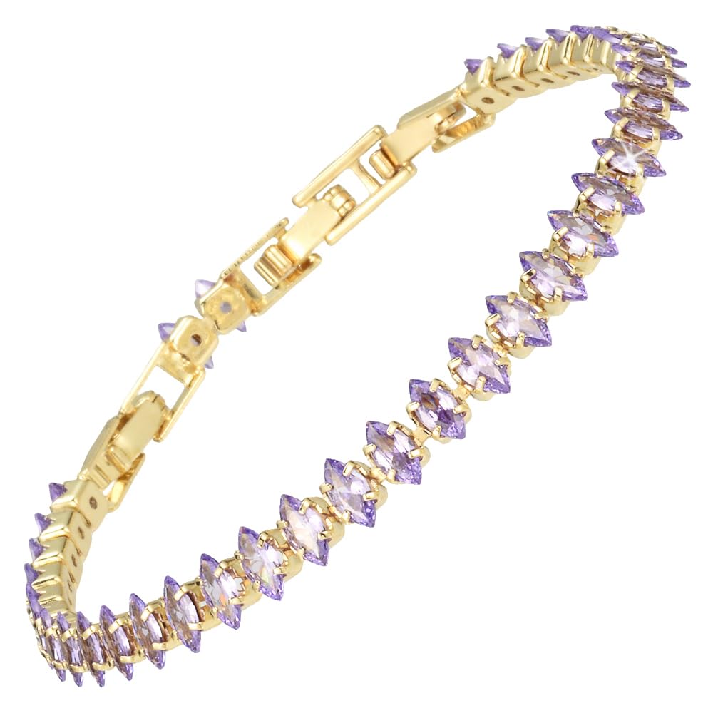 RIZILIA Not-Your-Basic Minimalist to Statement Tennis Bracelet for Women - Round/Marquise/Princess Gemstone CZ in Multi Colors, 14K Gold Plated, 6.5" Base with 0.5"/1" Extenders to 7-7.5"