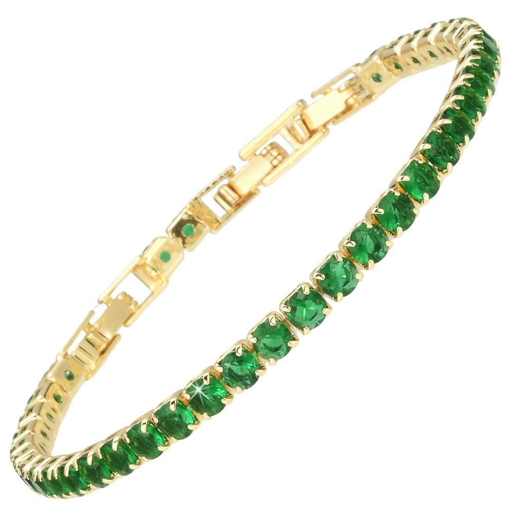 RIZILIA Not-Your-Basic Minimalist to Statement Tennis Bracelet for Women - Round/Marquise/Princess Gemstone CZ in Multi Colors, 14K Gold Plated, 6.5" Base with 0.5"/1" Extenders to 7-7.5"