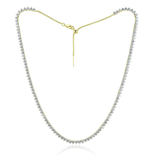 RIZILIA Not-Your-Basic 3mm No-Flip Tennis Necklace for Women - Round Brilliant Cut Gemstone CZ in Black Pink White, 14K Gold Plated, Adjustable 14-18 Inch (Choker, Collar, Princess), Gift Boxed