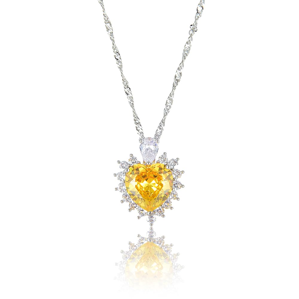 RIZILIA Ocean Heart Necklace for Women, Heart Cut Multi-Color Birthstone CZ Pendant in 18K White Gold Plated, 18 + 2 Inch Extension Chain, Modern Elegant Design Gift Idea for Women