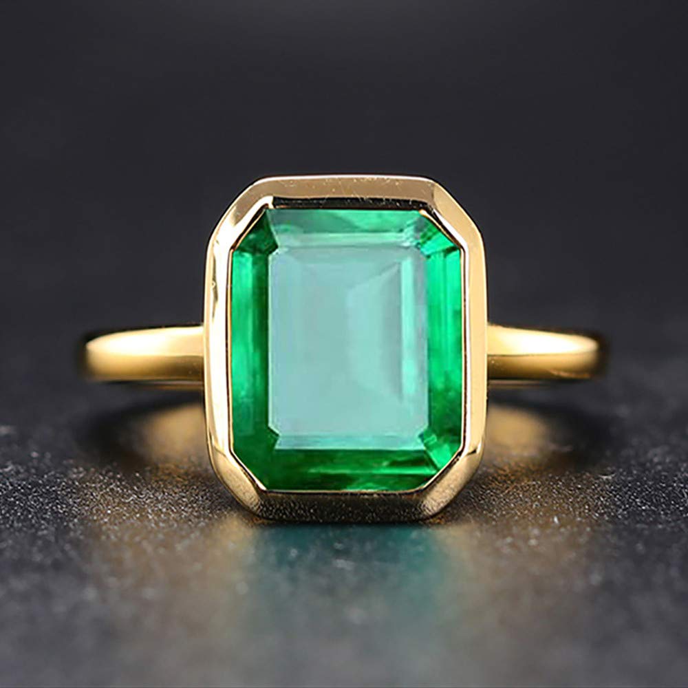 RIZILIA CELEBOX Solitaire Engagement Ring with Emerald Cut Gemstones CZ [6 Colors available] in Yellow Gold Plated, Celebrity inspired by Angelina Jolie