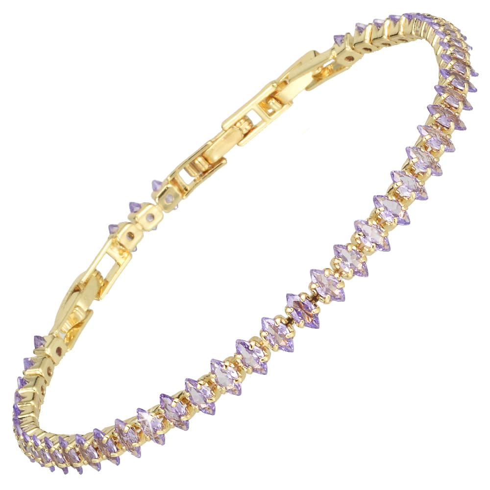 RIZILIA Not-Your-Basic Minimalist to Statement Tennis Bracelet for Women - Round/Marquise/Princess Gemstone CZ in Multi Colors, 14K Gold Plated, 6.5" Base with 0.5"/1" Extenders to 7-7.5"