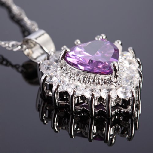 RIZILIA Ocean Heart Pendant with 18" Chain & Heart Cut CZ in White Gold Plated, Simple Modern Elegant