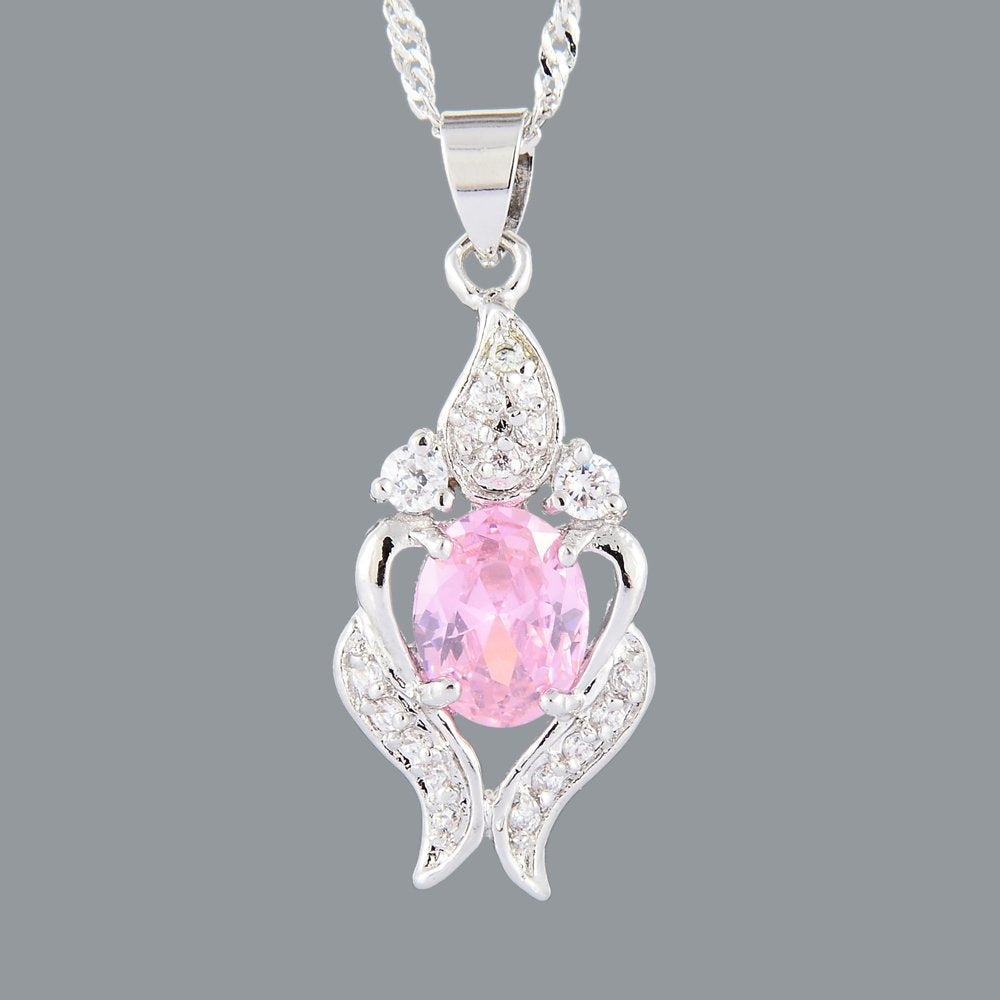 RIZILIA Pendant with 18" Chain & Oval Cut CZ [4 Colors available] in White Gold Plated, Simple Modern Elegant