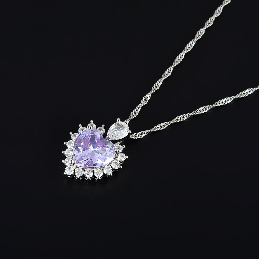 RIZILIA Ocean Heart Necklace for Women, Heart Cut Multi-Color Birthstone CZ Pendant in 18K White Gold Plated, 18 + 2 Inch Extension Chain, Modern Elegant Design Gift Idea for Women