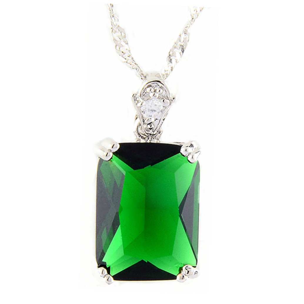 RIZILIA Pendant with 18" Chain & Rectangular Cut CZ [5 Colors available] in White Gold Plated, Simple Modern Elegant