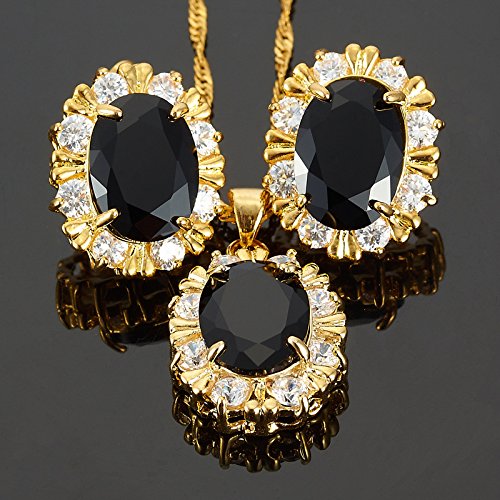 RIZILIA BLOSSOM Jewelry Set Pendant with 18" Chain & Stud Earrings Oval Cut CZ [3 Colors available] in Yellow Gold Plated, Simple Modern Elegant