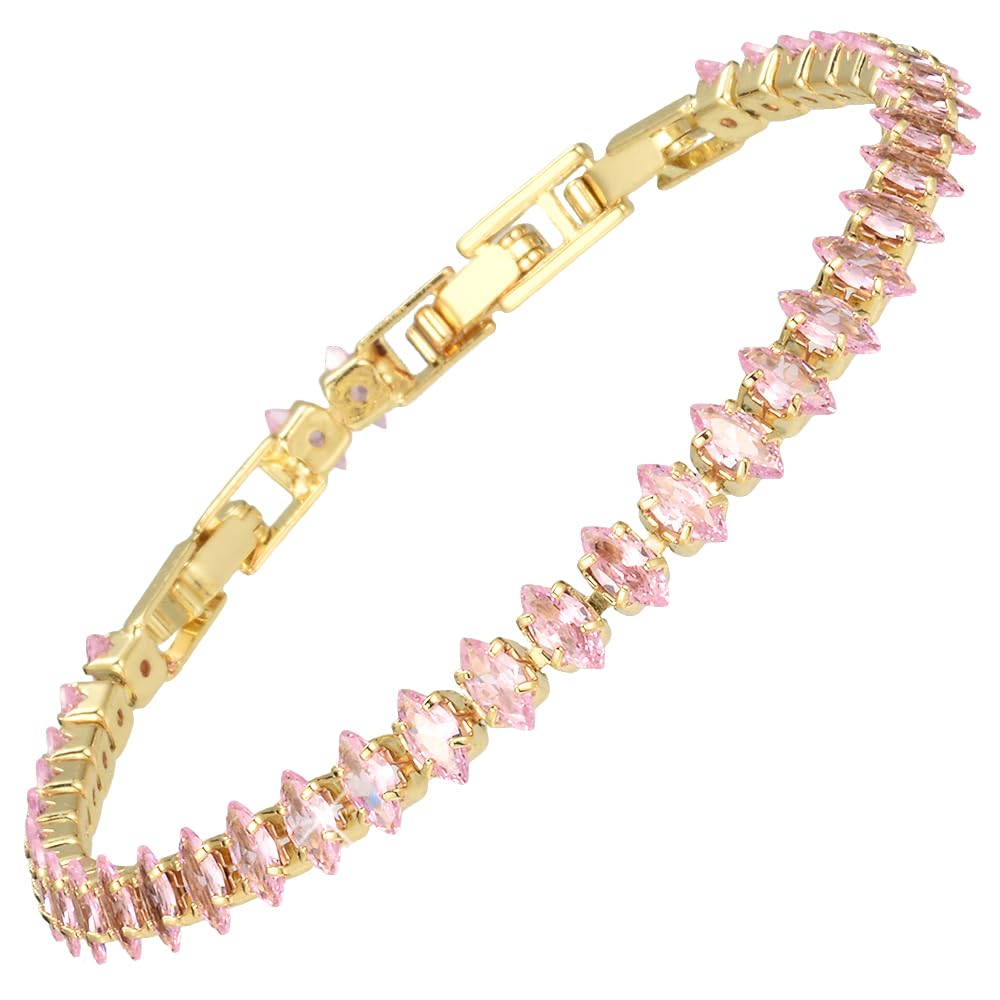 RIZILIA Not-Your-Basic Minimalist to Statement Tennis Bracelet for Women - Round/Marquise/Princess Gemstone CZ in Multi Colors, 14K Gold Plated, 6.5" Base with 0.5"/1" Extenders to 7-7.5"
