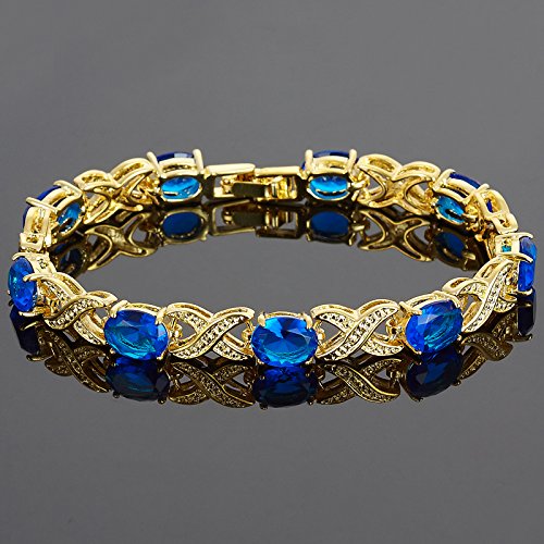 RIZILIA XOXO Link Tennis Bracelet & Oval Cut CZ [5 Colors available] in Gold Plated, 7"