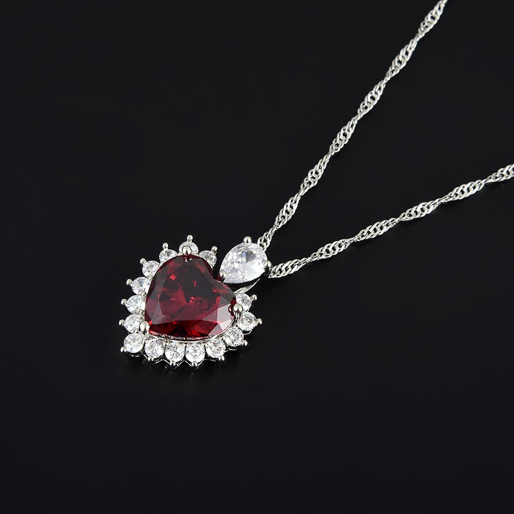 RIZILIA Ocean Heart Necklace for Women, Heart Cut Multi-Color Birthstone CZ Pendant in 18K White Gold Plated, 18 + 2 Inch Extension Chain, Modern Elegant Design Gift Idea for Women