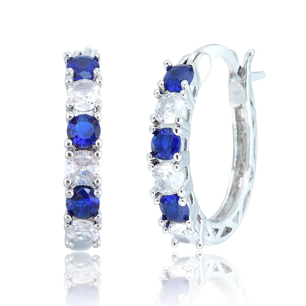 RIZILIA 18K White Gold Plated Hoop Earrings for Women, Round Cut CZ Multi Gemstone Colorful Hoop Earrings, Trendy Jewelry Gift for Women, 20mm