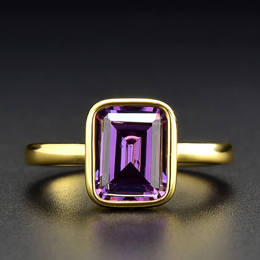 RIZILIA CELEBOX Solitaire Engagement Ring with Emerald Cut Gemstones CZ [6 Colors available] in Yellow Gold Plated, Celebrity inspired by Angelina Jolie