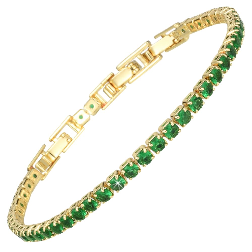 RIZILIA Not-Your-Basic Minimalist to Statement Tennis Bracelet for Women - Round/Marquise/Princess Gemstone CZ in Multi Colors, 14K Gold Plated, 6.5" Base with 0.5"/1" Extenders to 7-7.5"