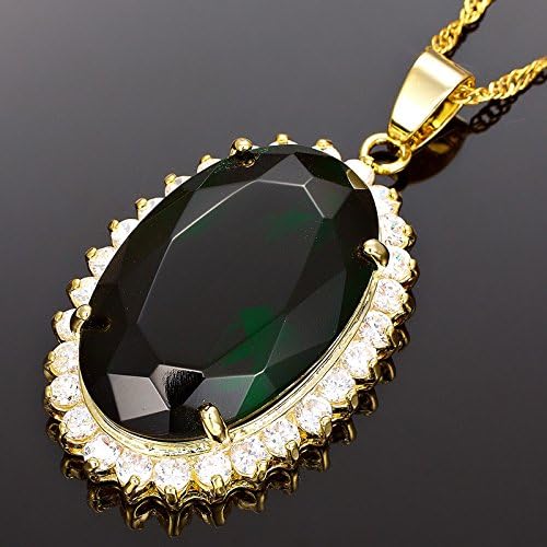 RIZILIA Lady Fashion Jewellry 1 Oval Cut Simulated Green Emerald Gem 18K Gold Plated Pendant Necklace