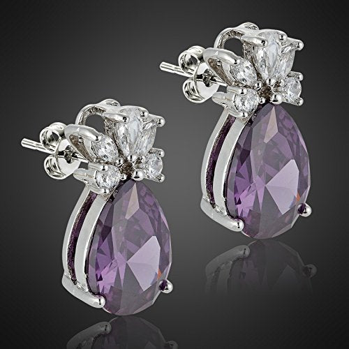 RIZILIA Teardrop Stud Pierced Earrings with Pear Cut CZ [5 Colors available] in White Gold Plated, Simple Modern Elegant