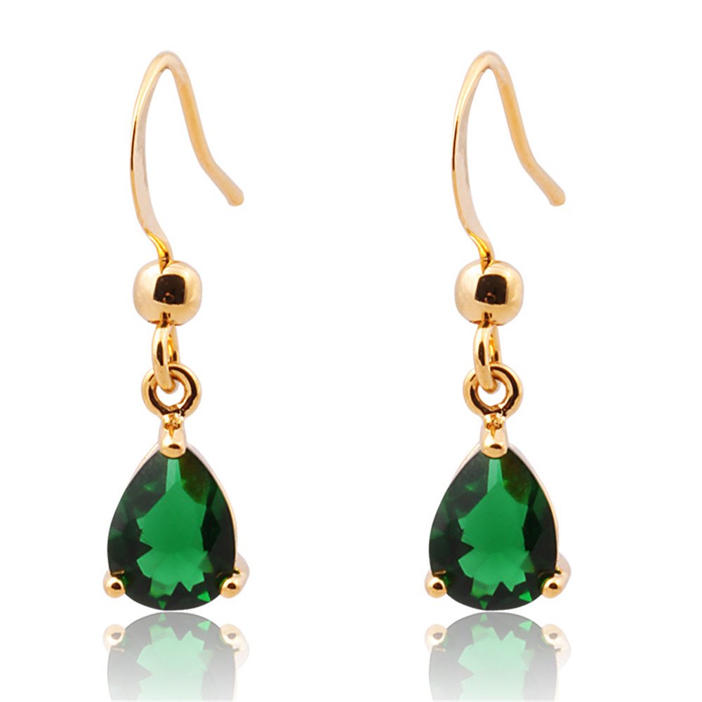 Dangle Drop Pierced Earrings with Pear Cut CZ in 18K Yellow Gold Plated, Simple Modern Elegant