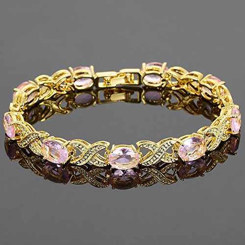 RIZILIA XOXO Link Tennis Bracelet & Oval Cut CZ [5 Colors available] in Gold Plated, 7"