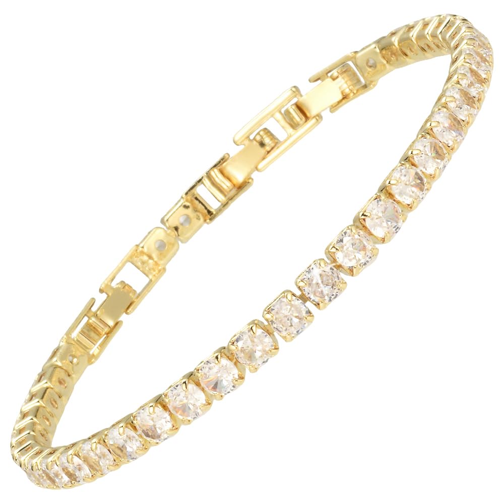RIZILIA Not-Your-Basic Minimalist to Statement Tennis Bracelet for Women - Round/Marquise/Princess Gemstone CZ in Multi Colors, 14K Gold Plated, 6.5" Base with 0.5"/1" Extenders to 7-7.5"