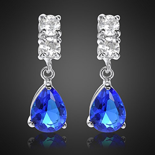 [RIZILIA TEARDROP] Dangle Drop Pierced Earrings with Pear Cut CZ [4 Colors available] in White Gold Plated, Simple Modern Elegant