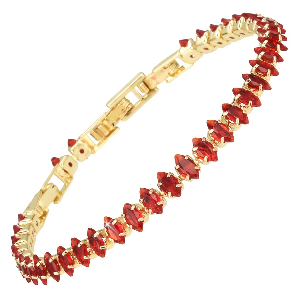 RIZILIA Not-Your-Basic Minimalist to Statement Tennis Bracelet for Women - Round/Marquise/Princess Gemstone CZ in Multi Colors, 14K Gold Plated, 6.5" Base with 0.5"/1" Extenders to 7-7.5"